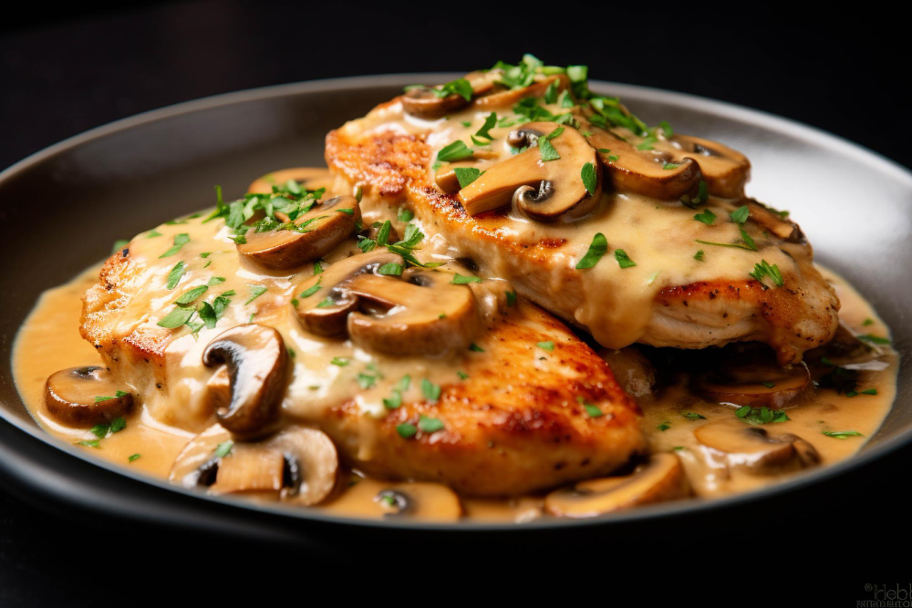 Hühnerfilet mit Paprika-Champignon-Rahmsauce